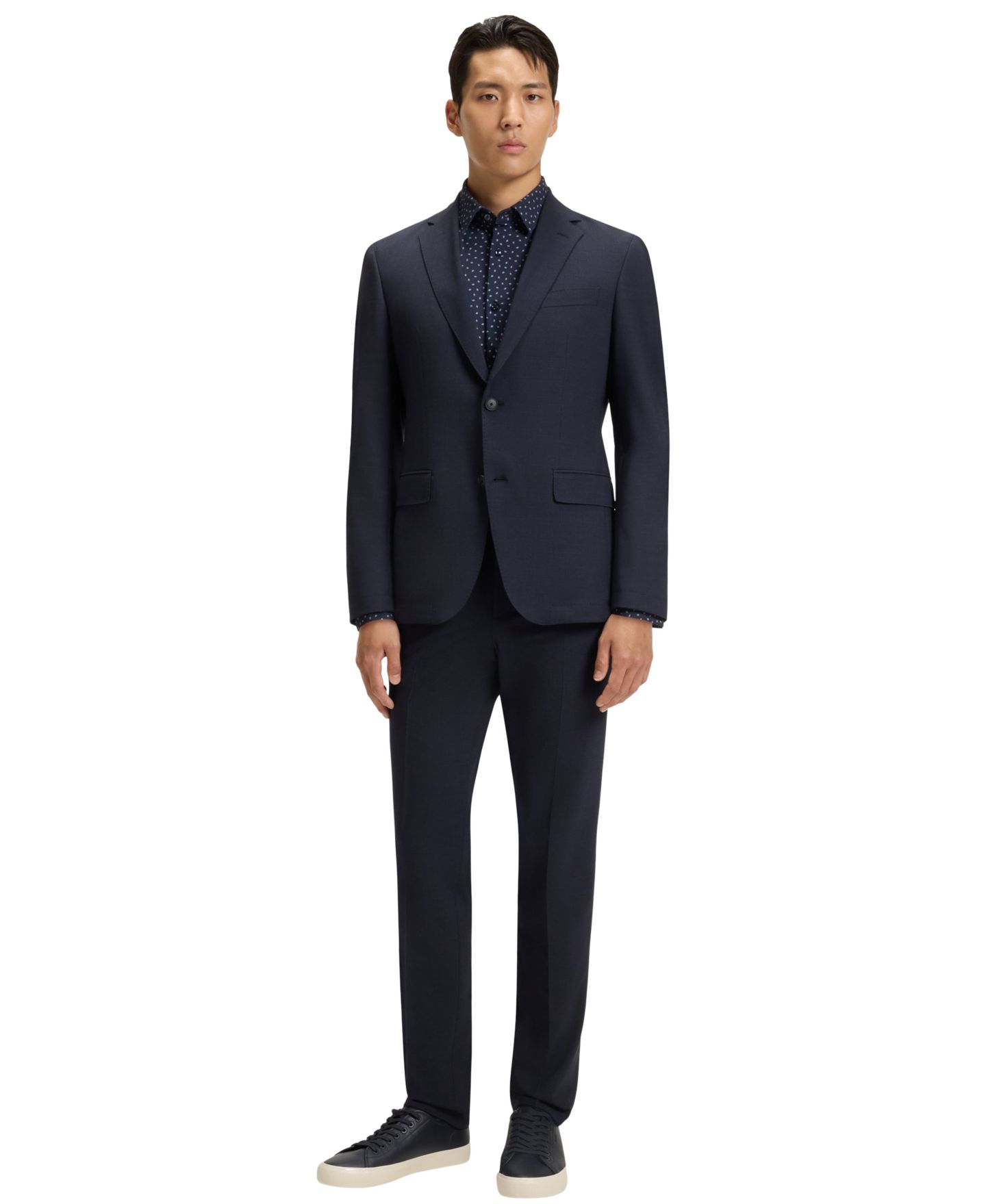 Мужская рубашка Hugo Boss Slim-Fit Performance Jersey Dress Shirt, цвет: Тёмно-синий — фото 4