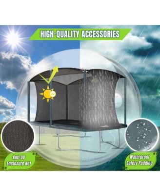 8 x 12 FT Rectangular Outdoor Trampoline Set with Premium Safety Enclosure Gymnastics Rectangular Trampoline for Kids and Adults - Ocean Green