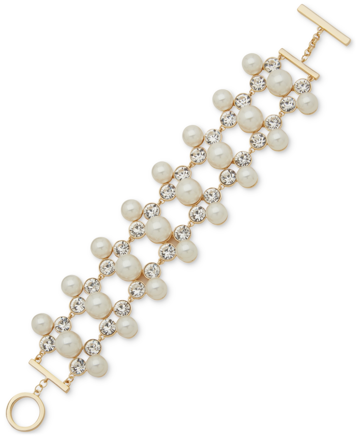 Emily In Paris Gold-tone Crystal & Imitation Pearl Flex Bracelet In White