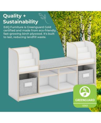 EdQ Reading Nook - Natural: Children's Wooden Bedroom Reading Bench, Kids' Bookshelf, Toy Cubby Organizer and Cube Storage