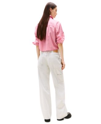 Women's Cotton Crop Button-Front Crest Shirt