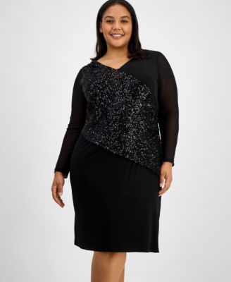 Plus Size Asymmetric Sequin Panel Dress