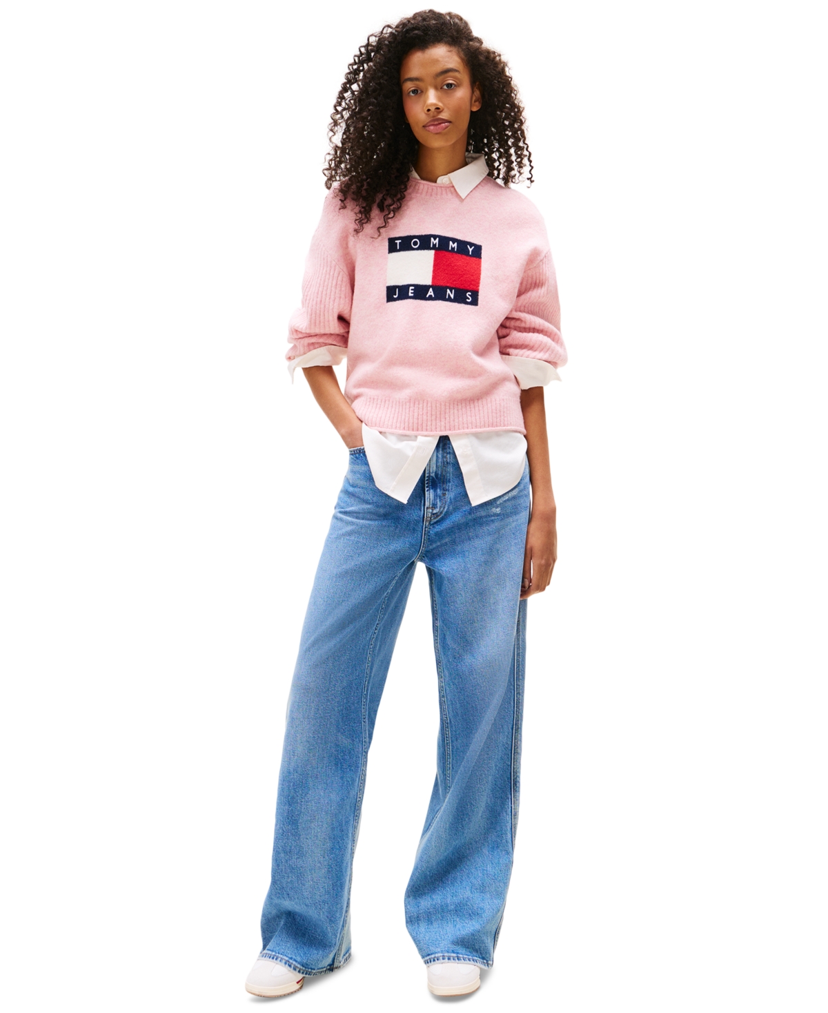Tommy Jeans Women's Melange-flag Crewneck Sweater In Pink