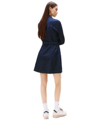 Women's Belted Cotton Denim Dress