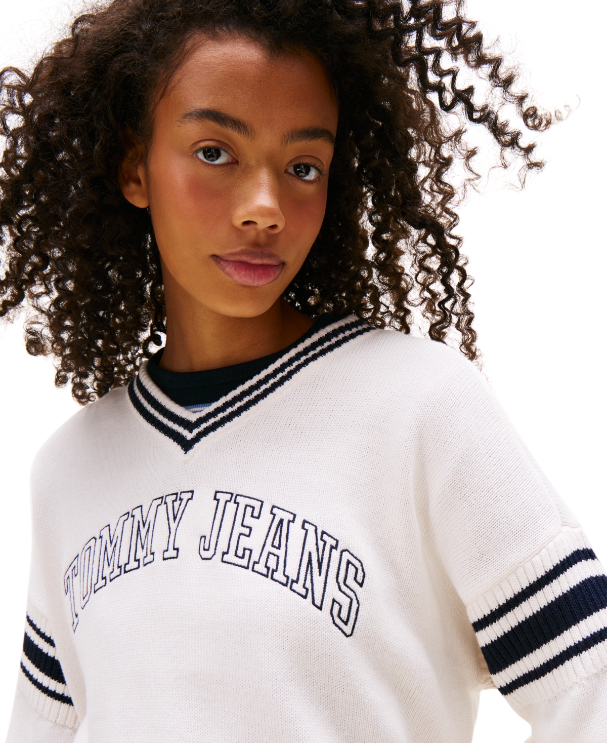Tommy Jeans Women's Varsity V-Neck Cotton Sweater