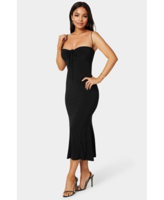 Women's Bow Front Bustier Knit Slip Midi Dress