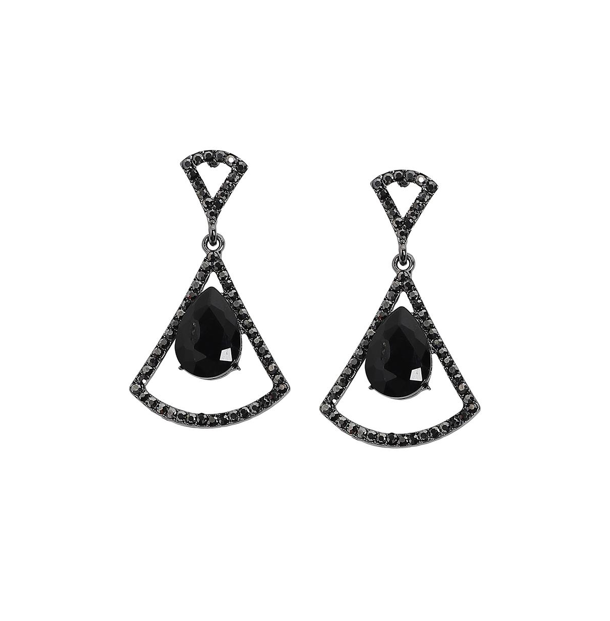Sohi Stone Bow Drop Earrings - Black