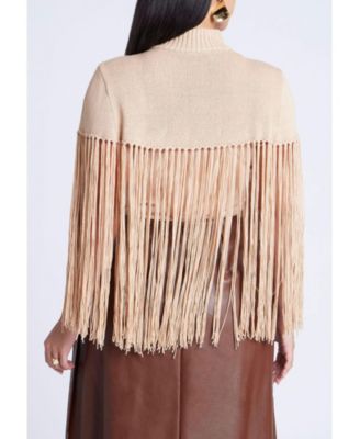 Women's Plus Size Fringe Half Sweater