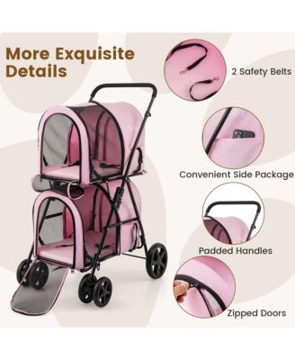 4-in-1 Double Pet Stroller w/ Detachable Carrier Travel Carriage for Cats