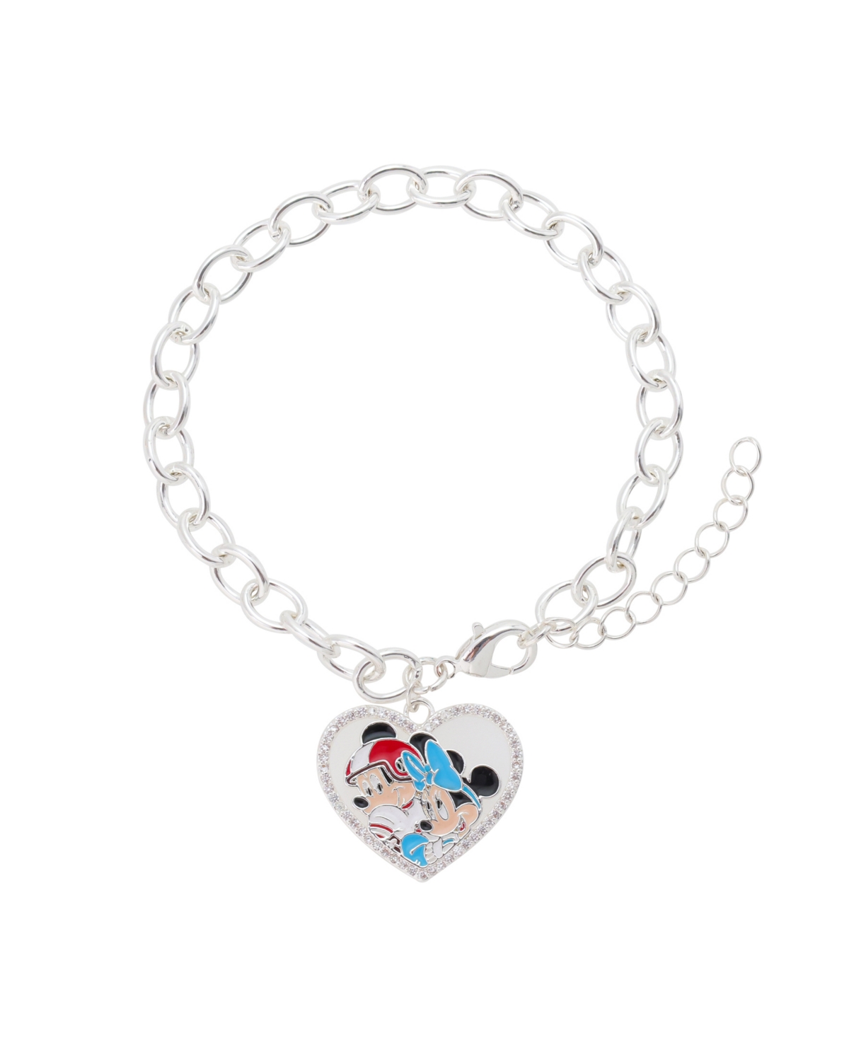 Disney Mickey And Minnie Cubic Zirconia Football Heart Charm Chain Bracelet