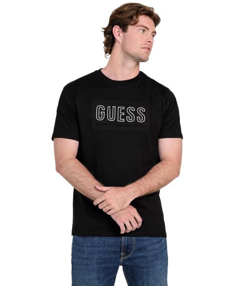 Мужская футболка GUESS Embossed Logo, цвет: Угольно-чёрный разноцветный
