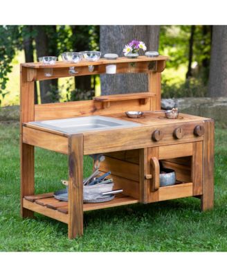 Acadia Kids' Outdoor Mud Kitchen Playset - Pretend Play Kitchen with Sink, Stove, and Accessories | Wooden Backyard Playset