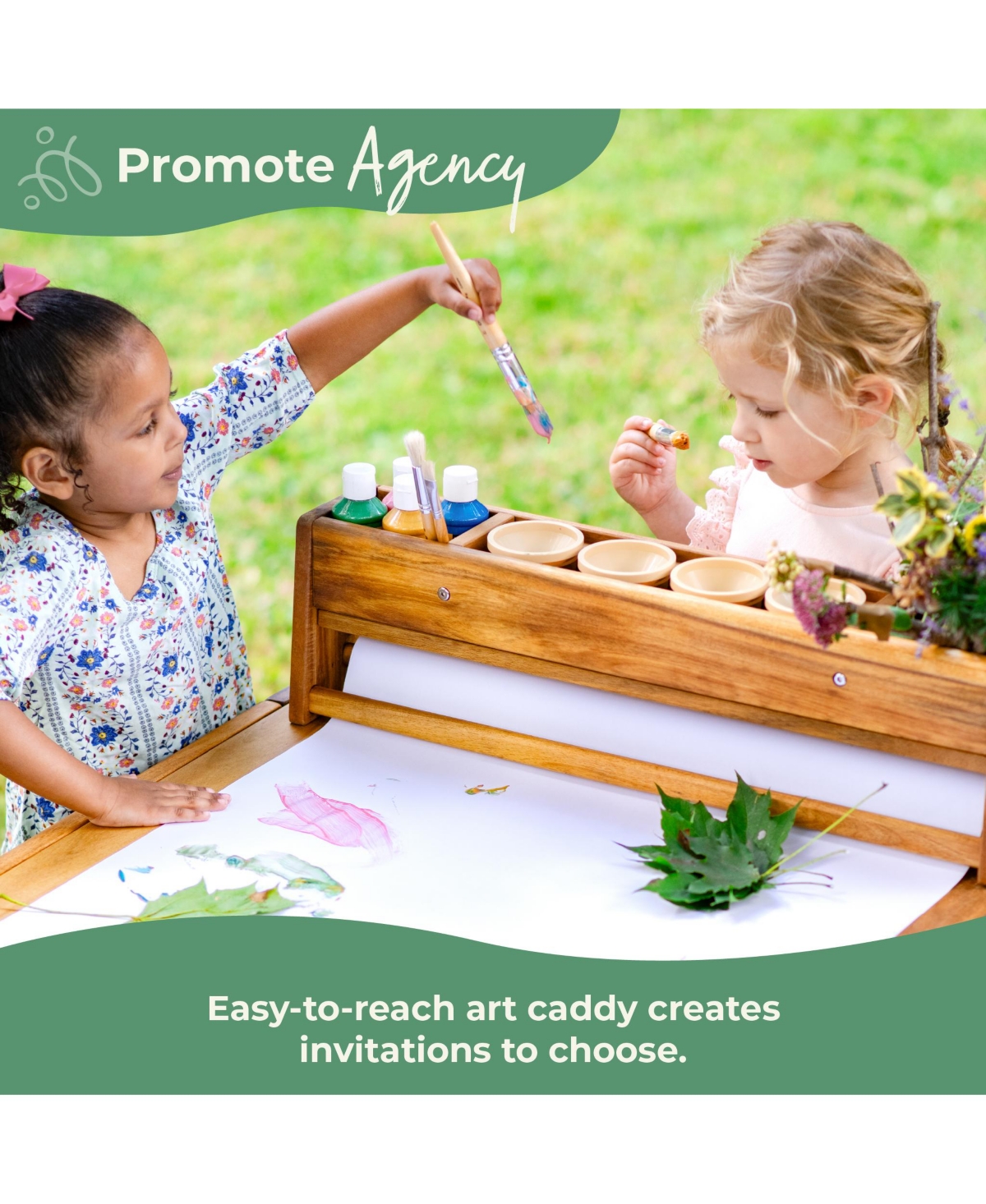 Guidecraft Acadia Outdoor Art Table and Stool Set: Acacia Wood Arts & Crafts Table w/ Storage Paper Roll & Paint Cups Multi Purpose Kids Picnic Table