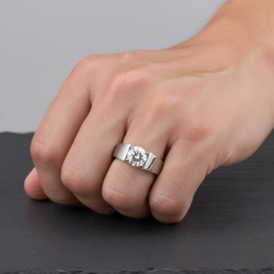 Men's Modern Solitaire Clear Cubic Zirconia Slim Band Ring