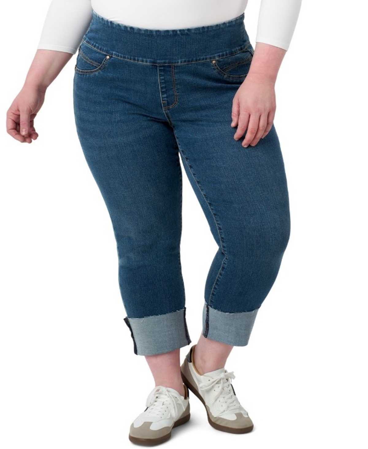 Plus Size Tummy Toner High Cuff Pull On Jeans - St. James