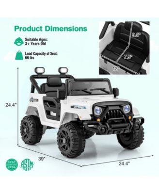 12V Kids Ride on Truck Car with Remote Control Threaded Wheels and 3 Speeds