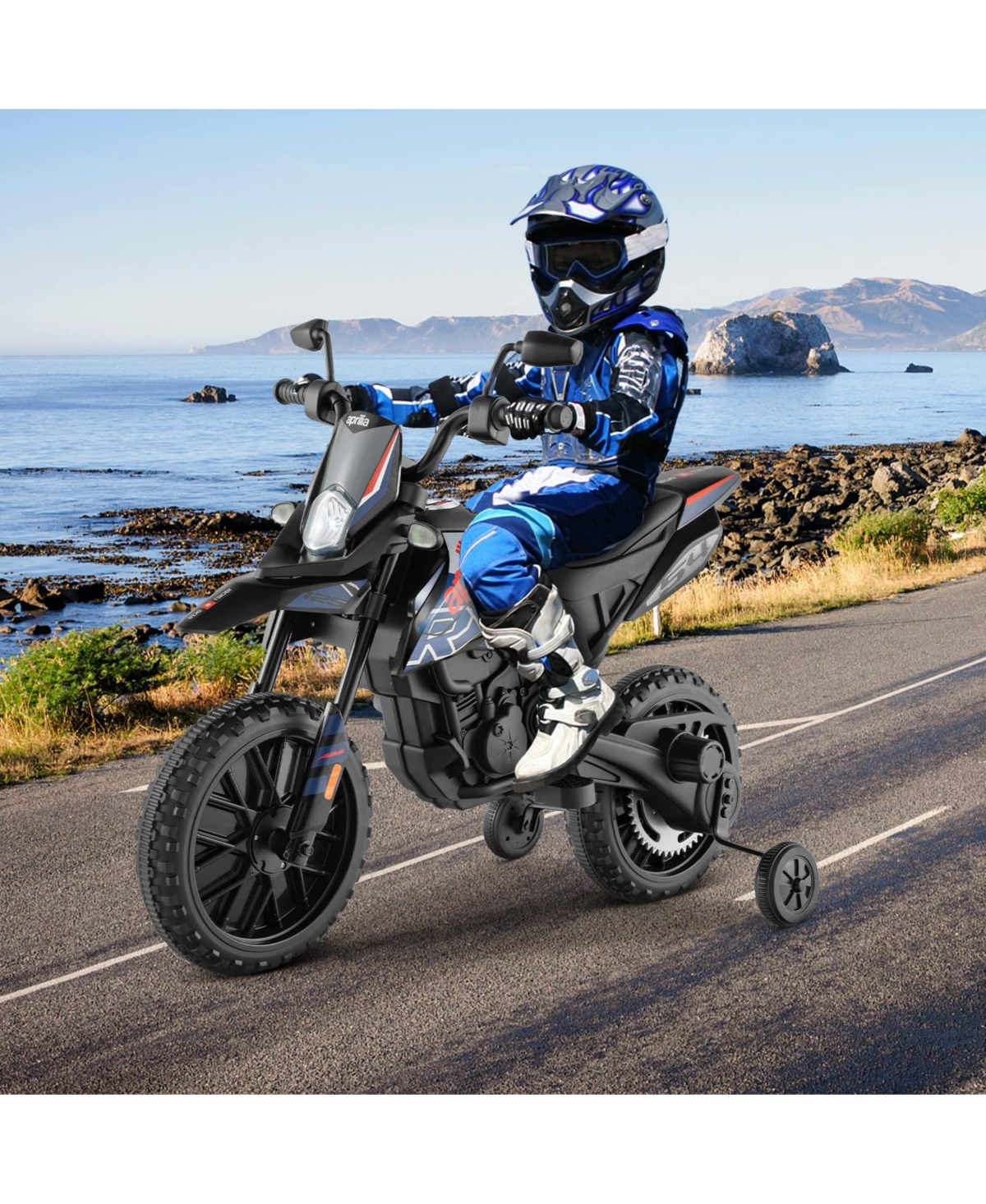 Aprilia Licensed Kids Ride On Motorcycle with 2 Training Wheels