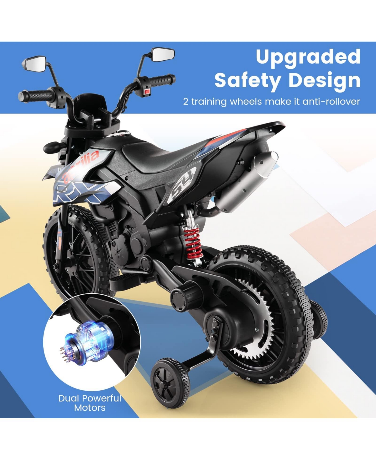 Aprilia Licensed Kids Ride On Motorcycle with 2 Training Wheels