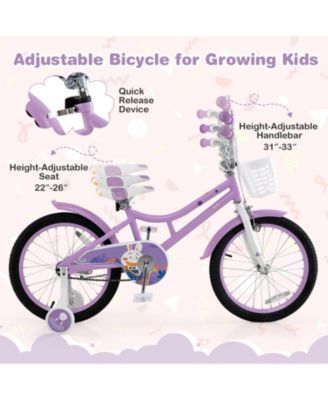 18 Inch Girl Bike with Basket with Detachable Training Wheels for 4-8 Years Old