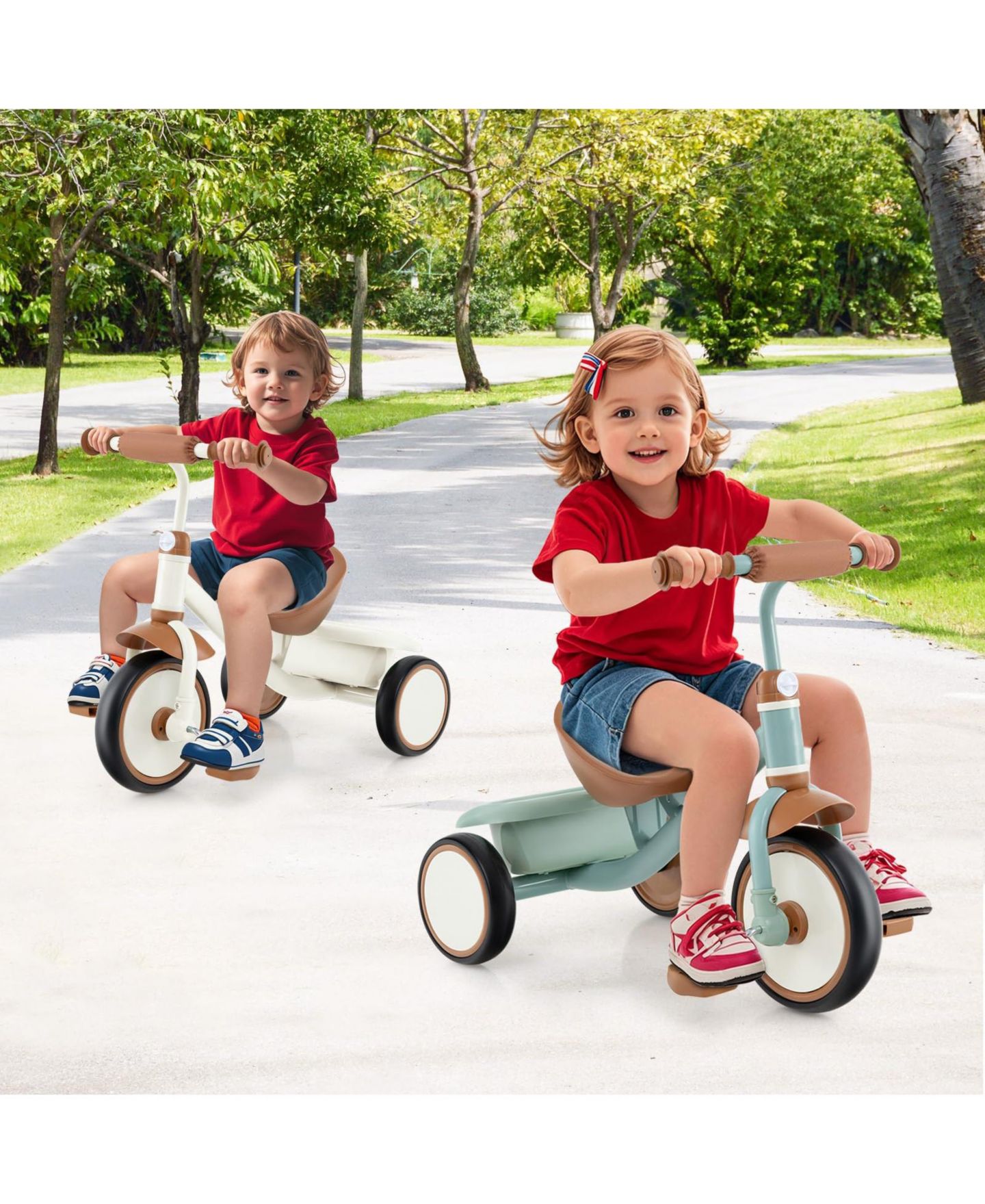 Детская игрушка Mecale Toddler Tricycle Kids Trike with Adjustable Seat and Storage Basket Aged 3-5 Years Old, цвет: Зелёный — фото 9