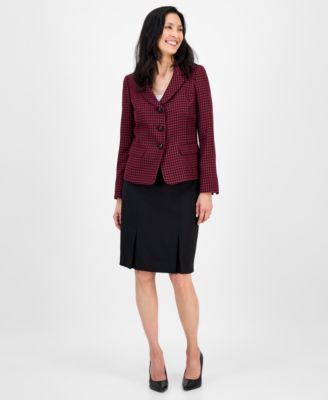 Le Suit - Women's Houndstooth Jacket & Pleated Pencil Skirt Suit