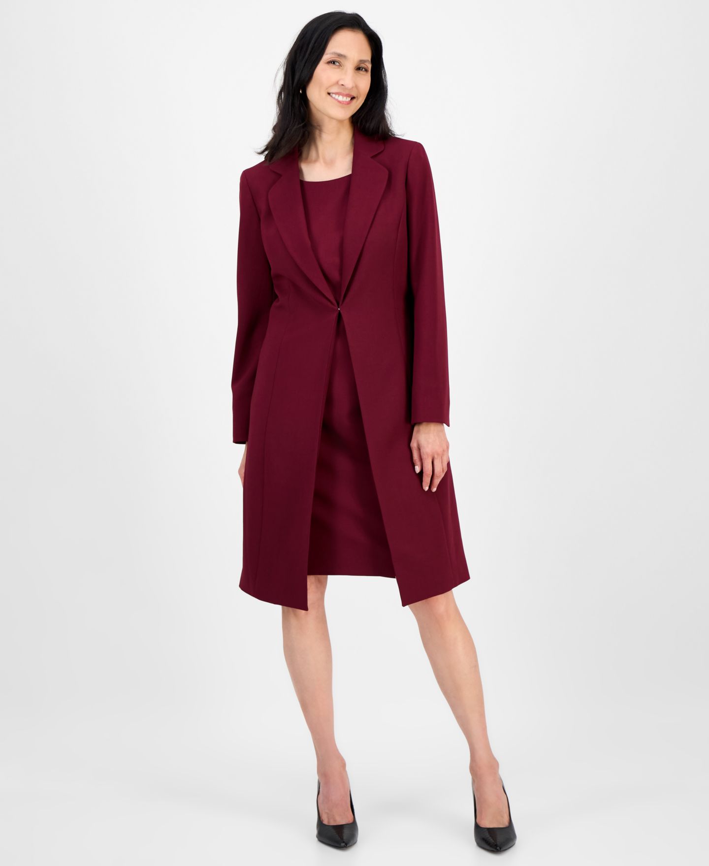 Женские платья Le Suit Topper Jacket & Sleeveless 2 Piece Dress Suit, Regular & Petite, цвет: Бордо — фото 1