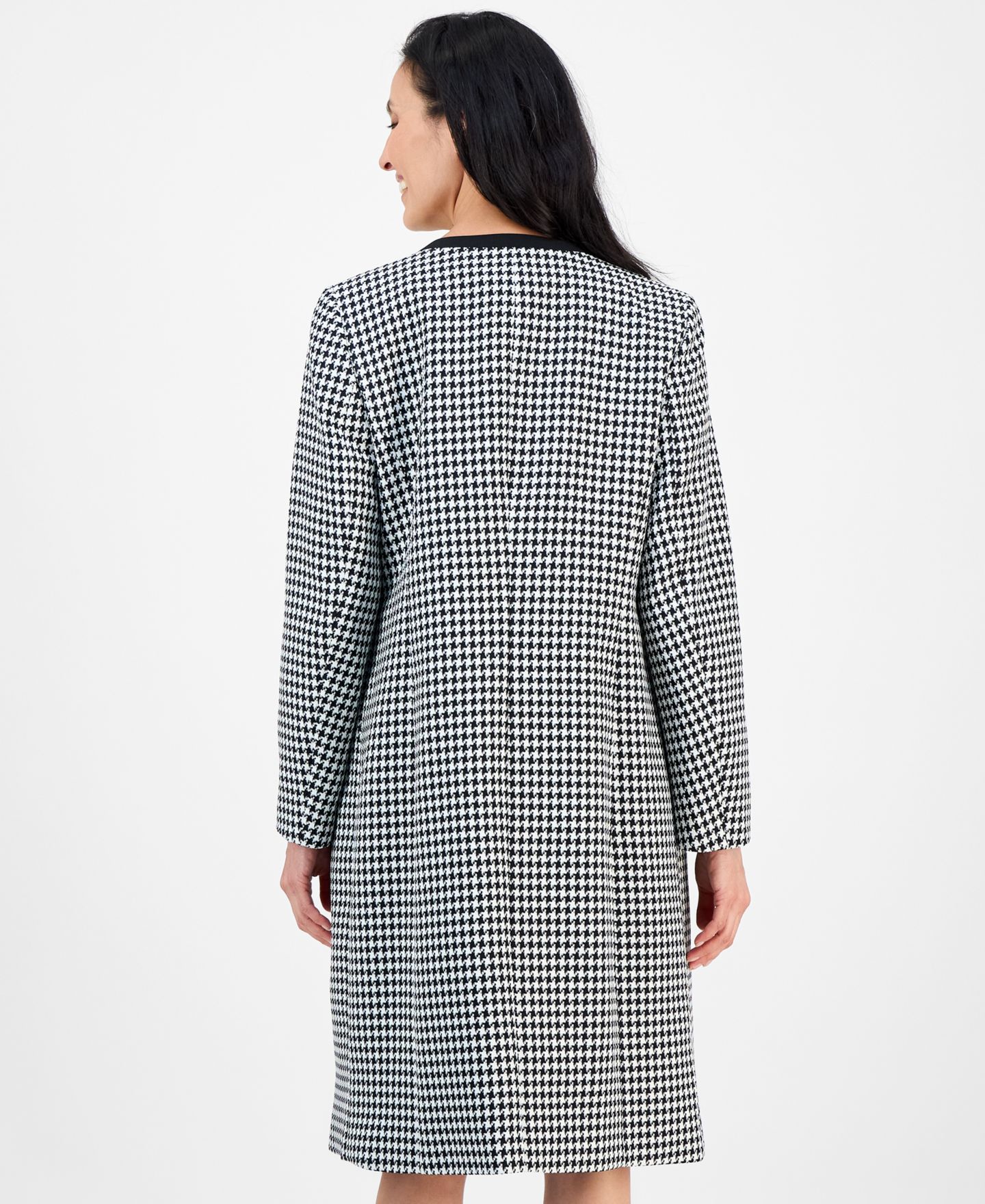 Женские платья Le Suit Houndstooth Topper Jacket & Sleeveless 2 Piece Dress Suit, цвет: Чёрный / Белый — фото 5