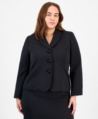 Plus Size Shawl-Collar Jacket & Pencil Skirt Suit Set