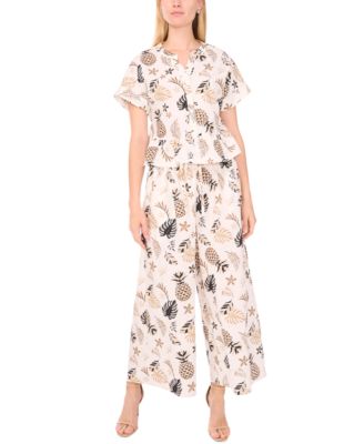 Women's Printed Pull-On Wide-Leg Pants
