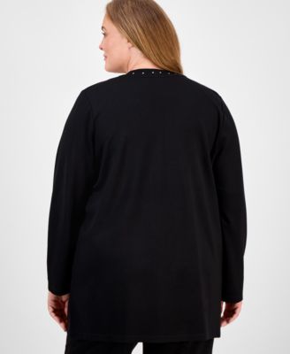 Plus Size Stud-Trim Open-Front Cardigan 