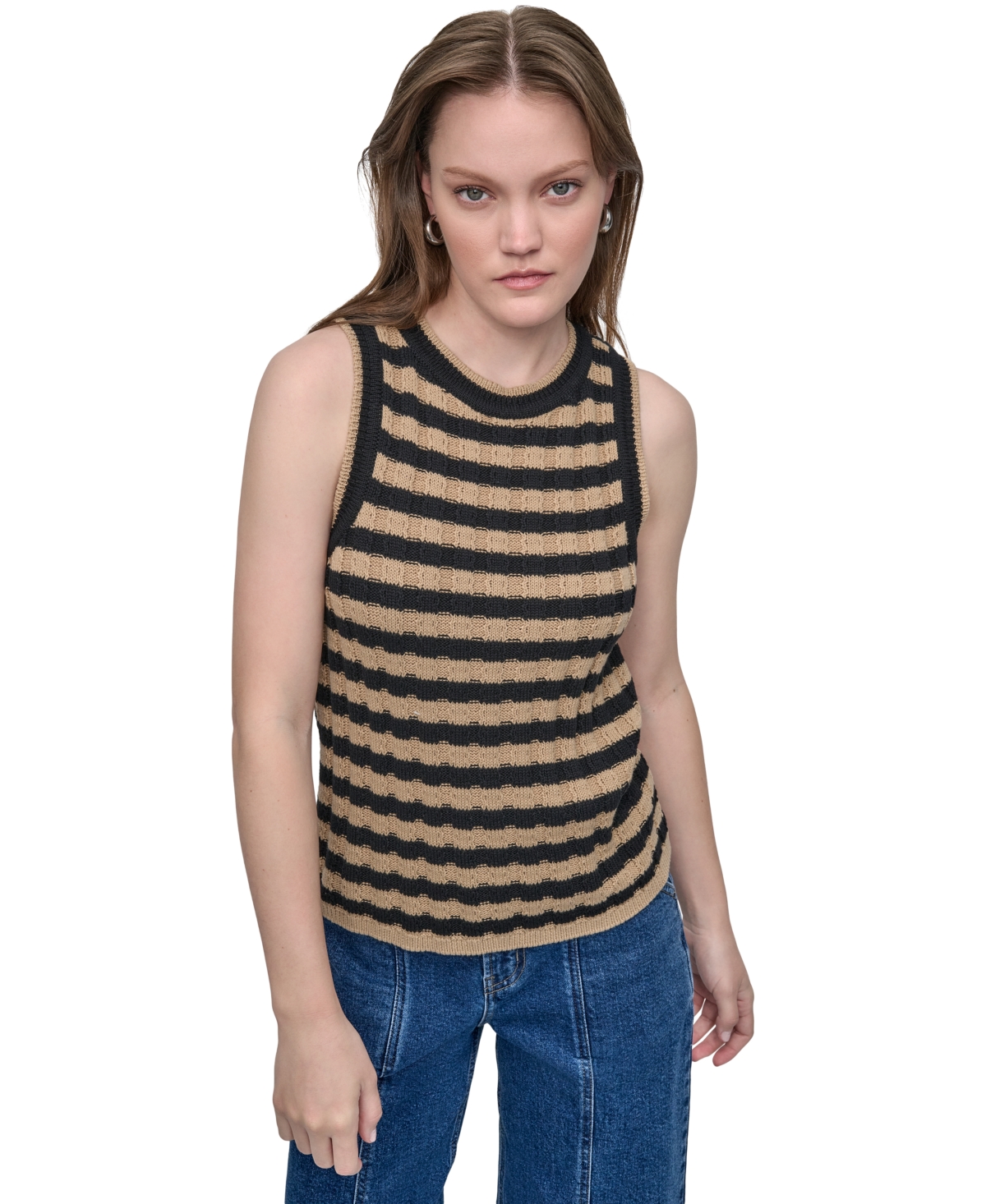Petite Cotton Ribbed Sweater Tank Top - Black  Eggnog