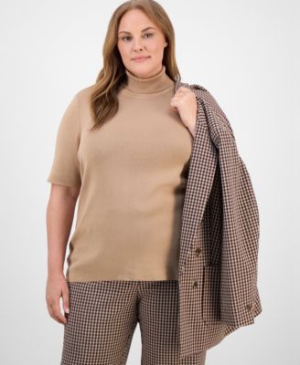 Plus Size Short-Sleeve Turtleneck Top