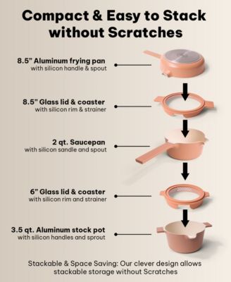 Neat Nested Nonstick Ceramic Cookware Set 5-Piece Set Peach - Easy to Clean, Oven Safe and Made without PFAS, PFOA & PTFE