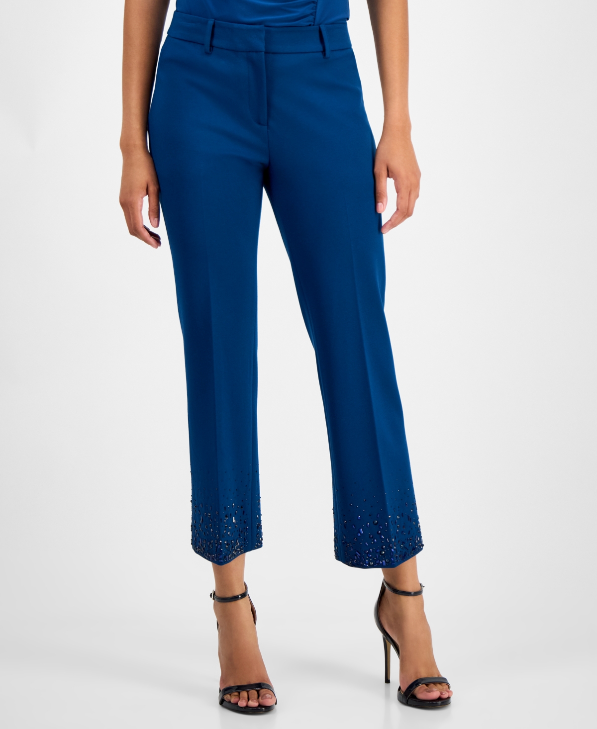 Anne Klein Women's Embellished Mid-rise Capri Pants In Blue