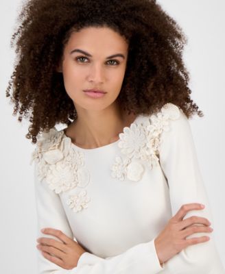 Petite Floral Embellished Boat-Neck Top