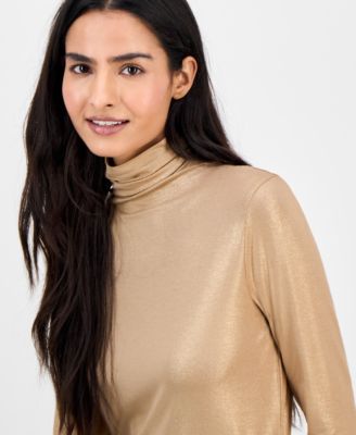 Women's Metallic Long-Sleeve Turtleneck