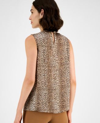 Women's Twist-Neck Animal-Print Sleeveless Top