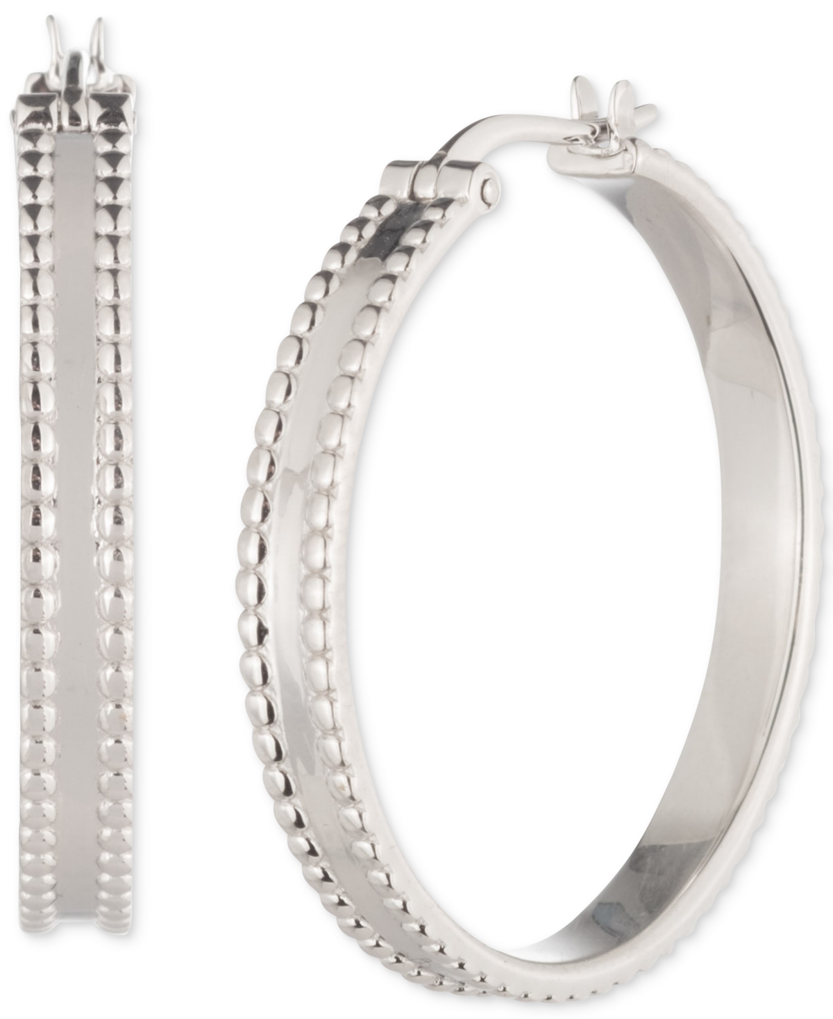 Sterling Silver Medium Hoop Earrings, 1.2" - Rhodium