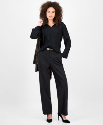 Women's Split-Neck Pleated Blouse