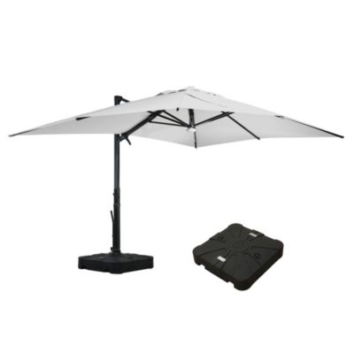  Rectangular Cantilever Umbrella with Detachable LED Atmosphere Light and Bluetooth Player, w/ Weight Base Included