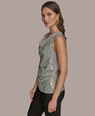 Women's Sleeveless Cowlneck Foil-Print Top