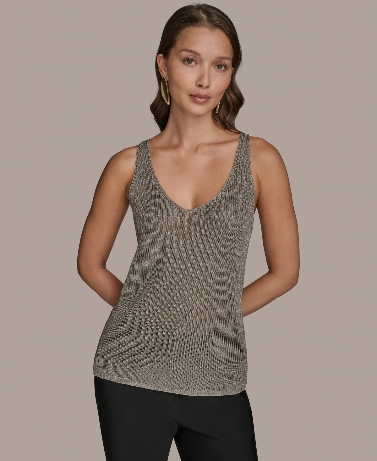 Donna Karan New York Metallic Sleeveless Sweater In Green