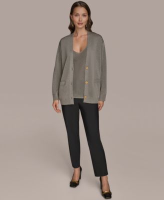 Women's Long-Sleeve Metallic Three-Button Cardigan Sweater