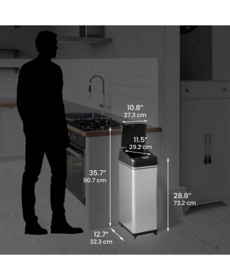 13 Gallon / 49 Liter Stainless Steel Sensor Kitchen Trash Can with Wheels, AC Adapter and Odor Filter