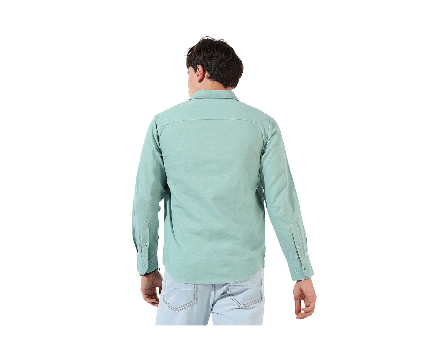 Men's Solid Aqua Green Regular Fit Casual Shirt