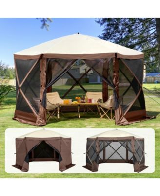 6-Sided Pop Up Gazebo Tent with Removable Privacy Cloths and Mesh Windows For Garden