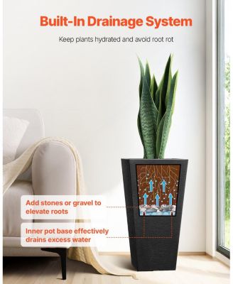 Tall Planter Set of 2 Square Tapered Planters for Outdoor Indoor