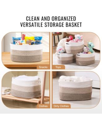 Woven Cotton Rope Baskets 3 Pack for Organizing Closet Shelf or Kids Room