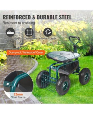 Garden Scooter Cart with Wheels Swivel Seat Tool Tray and Handle for Outdoor Tasks