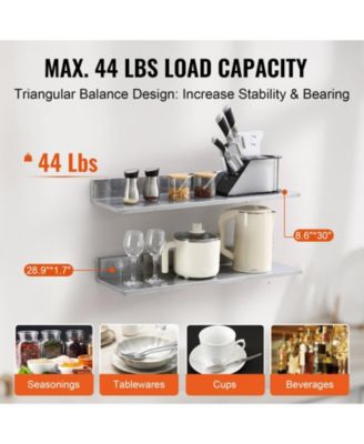 2 Pack Stainless Steel Wall Shelf with Backsplash 44 lbs Load for Kitchen Bar or Hotel